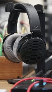 A Beyerdynamic DT 900 PRO X on a Headphone Stand
